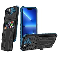 UBeesize Case for iPhone 13 Pro Max with Card Holder 3in1 Wallet Phone Case with Ring Kickstand Protective Case Shockproof TPU+PC Durable Blue