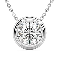 DE Colorless Excellent Cut Grade VVS Clarity Moissanite 925 Sterling Silver Solitaire Bezel Necklace For Women And Girls (18 Inch Chain)