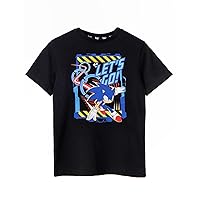 Sonic The Hedgehog Boys Short Sleeve T-Shirt | Kids & Teens Let's Go Black Graphic Tee | Vintage Cartoon Apparel Top