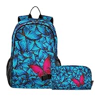 ALAZA Blue & Red Butterflies Backpack and Lunch Bag Set Back Pack Bookbag Cooler Case Kits