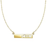Jewelry Affairs 14k Yellow Real Gold MOM Bar Pendant Chain Necklace, 17