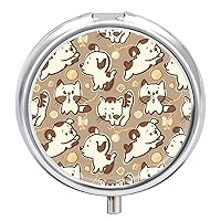 Round Pill Box Cat and Dog Pattern Portable Pill Case Medicine Organizer Vitamin Holder Container with 3 Compartments
