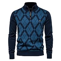 Mens Quarter Zip Sweater,Mens Quarter-Zip Sweater Argyle Stand Collar Knitting Pullovers Knit Slim Fit Pullover