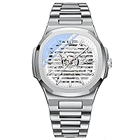 Men’s Automatic Self-Winding Watches Luxury Stainless Steel Band Business Watch Waterproof Skeleton Wrist Watch