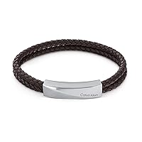 Calvin Klein Men's Braided Leather Bracelet: Industrial-Inspired Design with Multi-Faceted Magnetic Closure