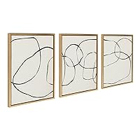 Sylvie Dancing Circles Framed Linen Textured Canvas Wall Art Set by Teju Reval of SnazzyHues, 3 Piece Set 18x24 Gold, Modern Neutral Abstract Wall Art Décor Set