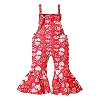 Girl Long Rompers Toddler Girls Valentine's Day Sleeveless Hearts Prints Romper Bell Bottoms 2t (Red, 12-18 Months)