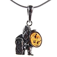 BALTIC AMBER AND STERLING SILVER 925 DESIGNER VIKING WARRIOR PENDANT JEWELLERY JEWELRY (NO CHAIN)