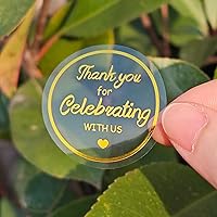 Thank You for Celebrating with Us Sticker Roll 500 Pcs Round Clear Wedding Stickers Glitter Seal Stickers Labels 1.5 Inch Gold Thank You Sticker for Birthday, Baby Shower, Party Favor