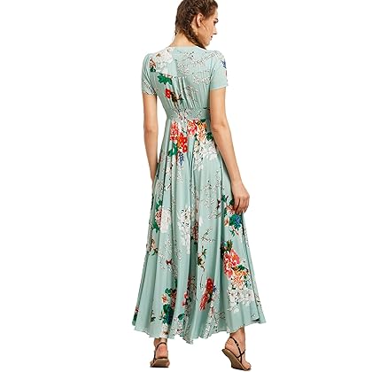 Milumia Women Button Up Floral Print Party Split Flowy Maxi Dress