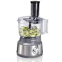 Hamilton Beach Food Processor & Vegetable Chopper for Slicing, Shredding, Mincing, and Puree, 10 Cups + Veggie Spiralizer makes Zoodles and Ribbons, Grey and Stainless Steel (70735)