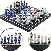 Nautical Decorations for Home - Themed Chess Set with Handmade Chess Pieces Wooden Russian Dolls Sailors - Beach or Sailboat Decor - Navy Sailing Fun Gift for Boaters