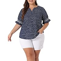 Agnes Orinda Plus Size Top for Women Dots Heart Boho Casual Smocked Short Sleeves Blouses Valentines Day