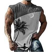 Men's Tropical Print Tank Top, Stylish Workout Sleeveless Tee Shirt Casual Sports Tops Summer Muscle Vest Shirts