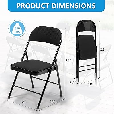 Mua Birsppy HGB Padded Folding Chair Set of 4 Black Fabric Folding Chairs  with Padded Seats and Steel Frame for Events Office Wedding Party - 350  Pound Capacity trên  Mỹ chính hãng 2024