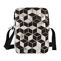 Marble Texture Golden Geometric Messenger Bag for Women Men Crossbody Shoulder Bag Crossbody Purse Bag Man Purse Side Bag with Adjustable Strap for Travel Workout