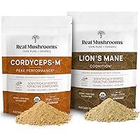 Lions Mane (60g) and Cordyceps (60g) Mushroom Extract Powder Bundle - Mushroom Supplement for Cognition, Energy and Endurance