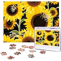 Wooden Puzzle Sunflower Bees Jigsaw Puzzle 500 Pieces Personalized Picture Puzzle Family Decoration Puzzle for Adult Family Wedding Graduation Gift