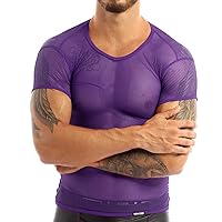 CHICTRY Men's See Through Fishnet Mesh Clubwear Short Sleeve T-Shirt Sport Tank Undershirt