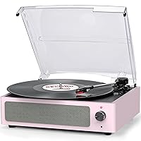 Record Player for Vinyl with Speakers Turntable Vinyl Records Belt-Driven Vintage Turntables 3-Speed 3 Size Wireless Bluetooth Playback Headphone AUX-in RCA Line LP Vinyl Players Auto Stop Pale Pink
