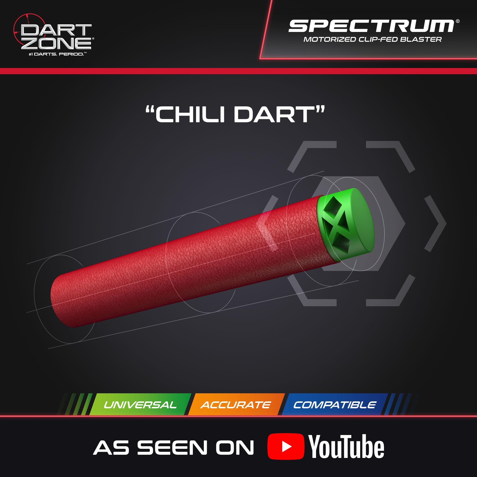 DART ZONE Spectrum Semi-Auto Foam Dart Blaster – NERF Dart Compatible Motorized Foam Dart Gun – Soft Bullet Toy Gun for Kids – 50 Darts & 5x10-Round Cartridges – AKA Adventure Force Gun – 80 ft Range