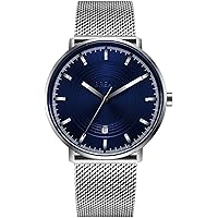 Men Women Neutral Minimalist Ultra Thin Stainless Steel Mesh Band Quartz Calendar Workwear Dress Watches