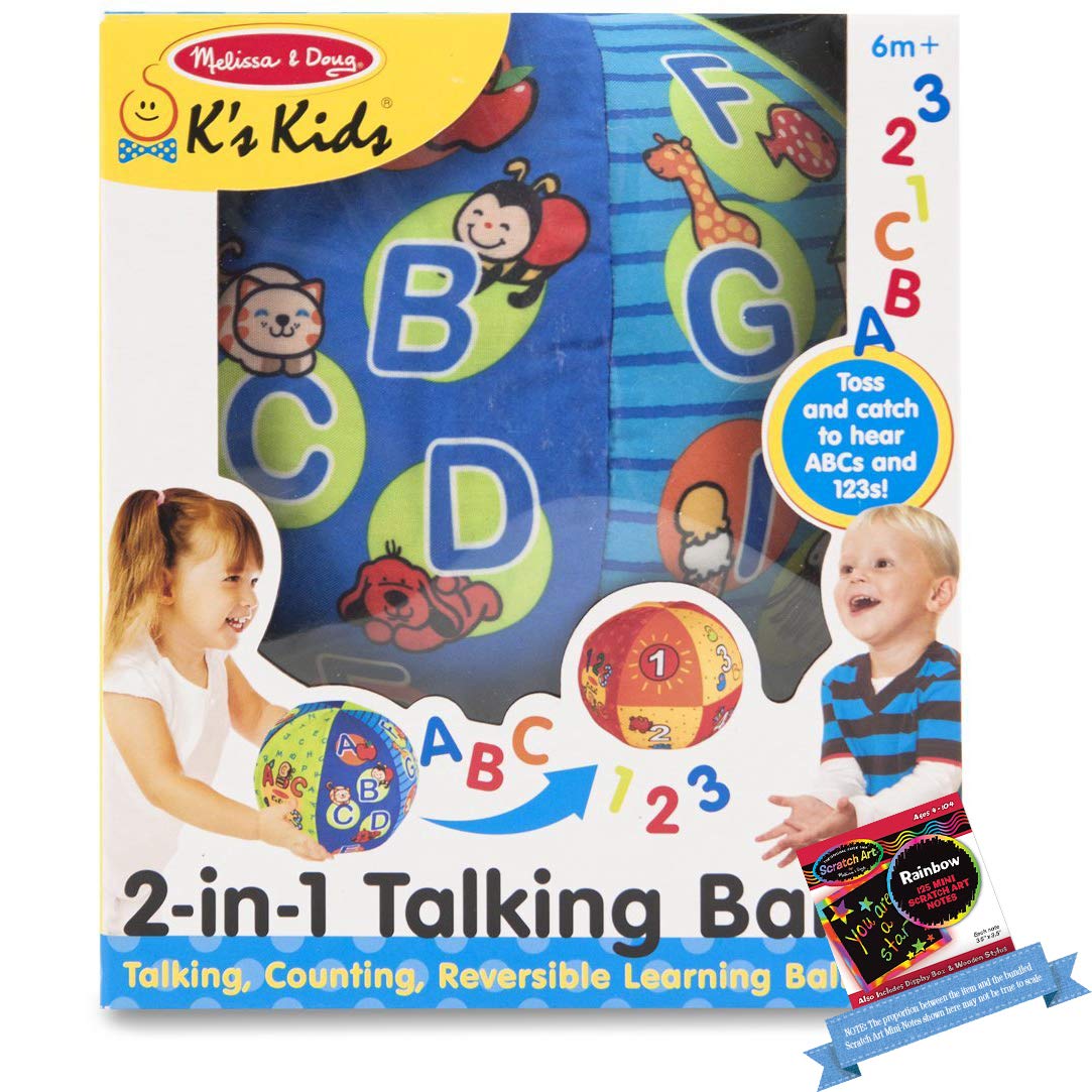 Melissa & Doug 2-in-1 Talking Ball: K's K i d s Series Learning Toy Bundle with 1 Theme Compatible M&D Scratch Fun Mini-Pad (09181)