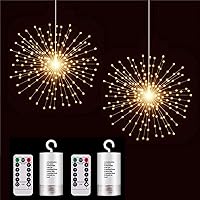 2 Pack Starburst Sphere Lights,200 LLED Firework Lights, 8 Modes Dimmable Remote Control Waterproof Hanging Fairy Light, Copper Wire Lights for Patio Parties Christmas (Battery Operated)