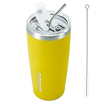 BJPKPK Yellow Stainless Steel Tumbler With Lid And Straw 20 oz Insulated Tumblers Thermal Cup For Hot And Cold Drinks