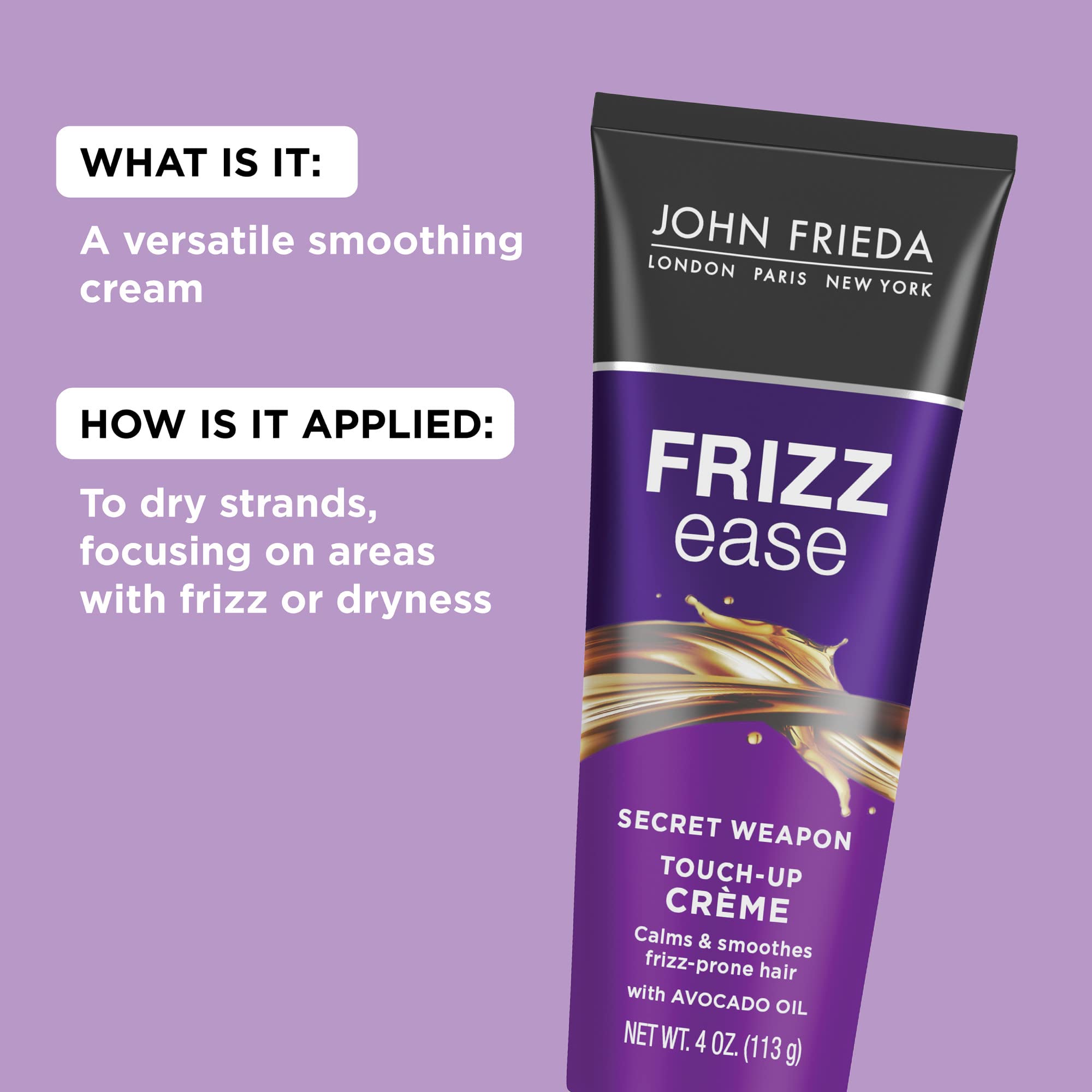 John Frieda Anti Frizz, Frizz Ease Secret Weapon Touch Up Hair Cream, Anti-Frizz Styling Cream, Helps to Calm and Smooth Frizz-prone Hair, 4 oz (Pack of 2)