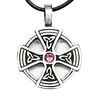 Pewter Solar Cross with Triquetra Pendant on Leather with Swarovski Crystal Birthday