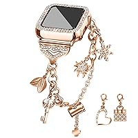 JOYOZY Band Compatible with Apple Watch 38mm 40mm 41mm 42mm 44mm 45mm, Bling Strap with Glitter Case Built-in Screen Protector, Interchangeable Charms Dressy Bracelet for Women