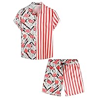 VATPAVE Mens Flamingo Hawaiian Sets Casual Short Sleeve Button Down Shirts Beach Outfits