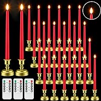 24 Pack Flameless Taper Candles with Remote Control and Timer Flickering LED Taper Candles Realistic 3D Flame LED Window Candles with Base Holiday Wedding Home Decor