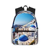 Santorini Greek Island Sea View Print Backpack For Women Men, Laptop Bookbag,Lightweight Casual Travel Daypack