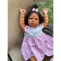 Black Reborn Silicone Baby Doll Toddler Girls 24 inch 60cm Dark Skin African American Realistic Baby Doll Cute Real Lifelike Toddler Kids Gifts Handmade Weighted Baby Doll Toy