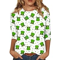 3/4 Sleeve Tshirt Womens Tops St.Patrick's Shirt 2024 Blouse Round Neck Spring Daily Tunic Printed Dressy Blouse Turtle Necks Tops for Women Women St Patricks Day Shirt Womens (Green,5X-Large)