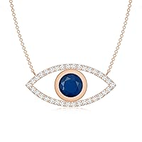 Natural Blue Sapphire Evil Eye Pendant Necklace with Diamond for Women in Sterling Silver / 14K Solid Gold