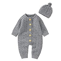Newborn Bodysuit Knitted Sweater Infant Boy Girl Solid Baby Jumpsuit Romper Cotton Caps Outfits Sets