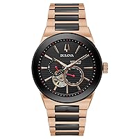 Bulova Latin Grammy Modern Millenia Automatic Two-Tone Stainless Steel Watch,Open Heartbeat Aperture,Exhibition Case Back,Black Dial, (Model:98A236)