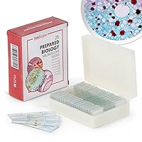 AmScope 25pc Prepared Glass Microscope Slides in Plastic Case with Plant, Fungus, Insect and Mammal Specimens