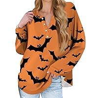 Pumpkin Shirts for Women,Women's Halloween Funny Skeleton T-Shirt Pumpkin Face Long Sleeve Novelty Cotton Costume Top Tees