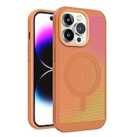 Magnetic Case for iPhone 15 Pro Max/15 Plus/15 Pro/15 Anti-Scratch Shockproof Mesh Designed Heat-Dissipation Phone Case (Orange,15pro 6.1'')
