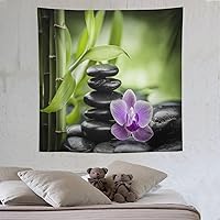 ZhiRain Zen Tapestry Wall Hanging Bamboo Leaves Spa Garden Purple Floral Stones Lotus Flower Japanese Relaxation Meditation Tapestries Home Decor for Living Room Bedroom Kitchen 60