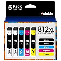 812XL Ink Cartridges Combo Pack Remanufactured for Epson 812XL Epson 812 Ink Work with Workforce Pro WF-7840 WF-7820 WF-7310 EC-C7000 Printer（812 Ink cartridges, 5 Pack）