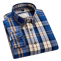 Men's Long Sleeve Dress Shirt Casual Wrinkle Free Plaid Collar Button Down Shirt