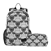 Kids School Backpack with Lunch Box, Cute-black-sheep-face-pattern Elementary BookBag Set for Girls Boy