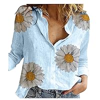 3D T Shirt Womens Linen World Map Printed T-Shirt Funny Long Sleeves Tops Graphic Button Down Blouse Tee