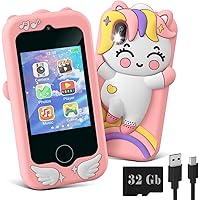 Kids Smart Phone for Girls, Christmas Birthday Gifts for 3-10 Years Old Kids, Toddler Phone Toy Learning Education Touchscreen Fake Play Toy Phone with Dual Camera, Music Player, Game, 32G TF Card