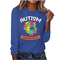 Autism Awareness T-Shirt Women Mom Funny Puzzle Child Graphic Tee Tops Long Sleeve Crewneck Autism Support Blouse